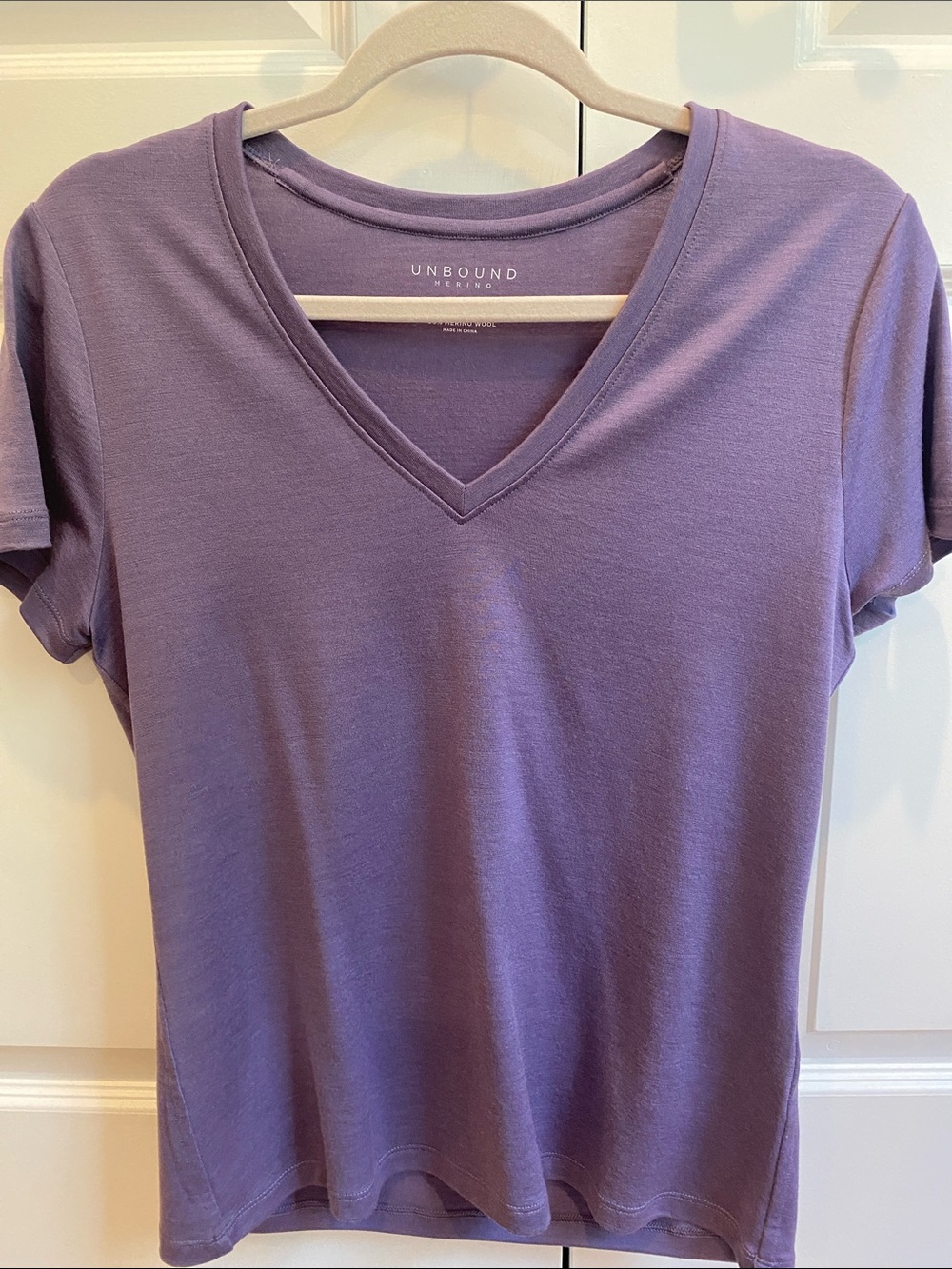 Unbound Merino Women's V-Neck Tee in Lavender Purple